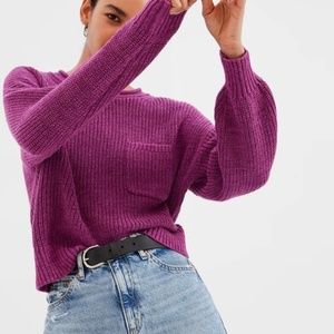 Gap Shaker-Stitch Pocket Sweater Size Medium 100% Cotton Hollyhock purple